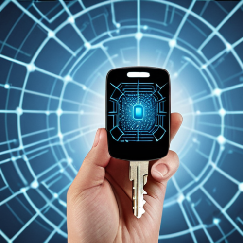A person holding a digital key, symbolizing control over their personal data. The key should have a unique design representing digital identity (DID). The background should be a network of interconnected nodes, representing the digital world.
