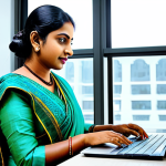 **

"A professional Bengali woman in a modest saree, fully clothed, appropriate attire, working on a laptop in a bright, modern office setting, safe for work, perfect anatomy, natural proportions, professional photography, high quality."

**