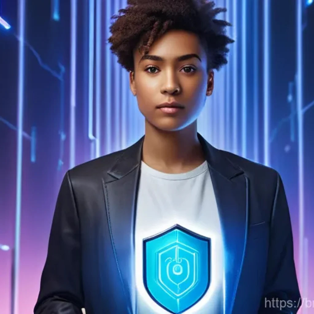 DID와 클라우드 기반의 신원 관리 시스템 - **Prompt:** A young adult, gender-neutral, stands confidently in a brightly lit, futuristic digital ...