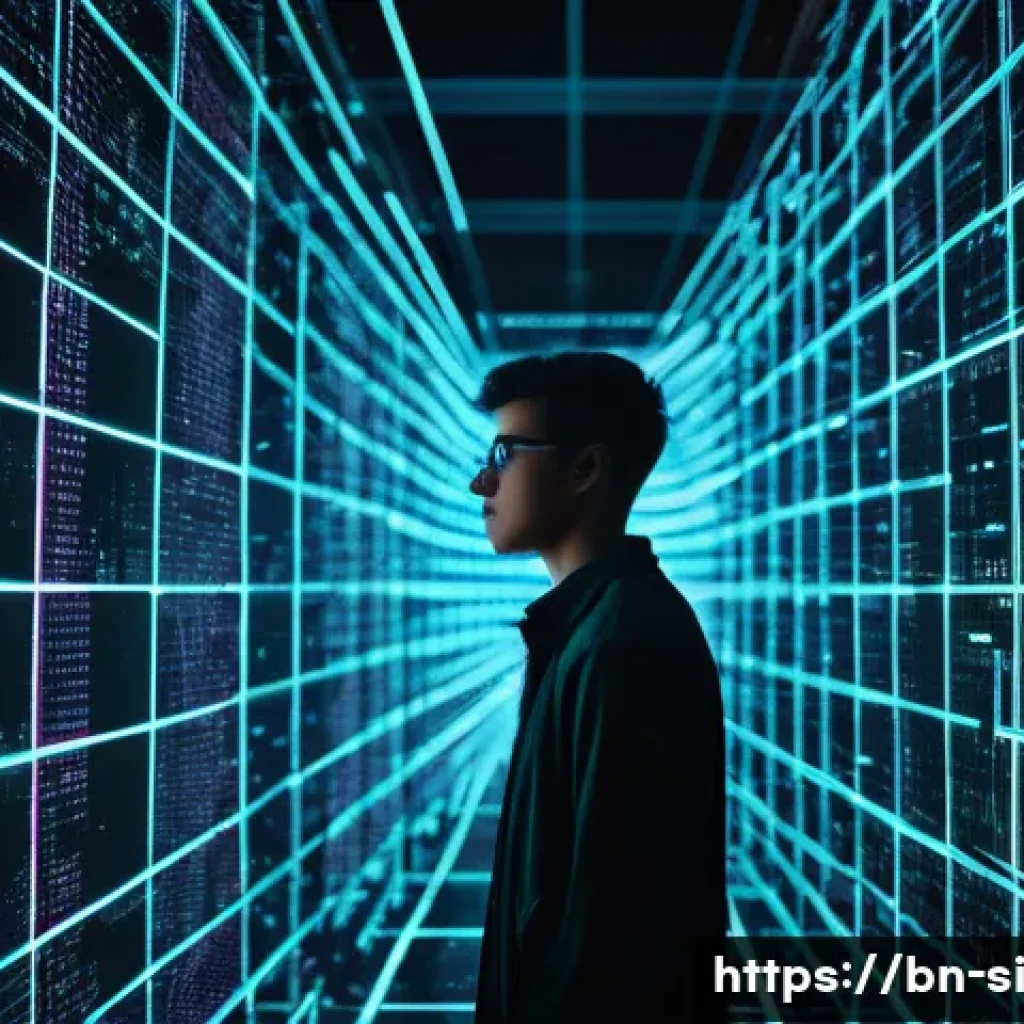 DID 기술의 미래 전망 - "A young adult, late 20s, with a determined and confident expression, stands at the threshold betwee...