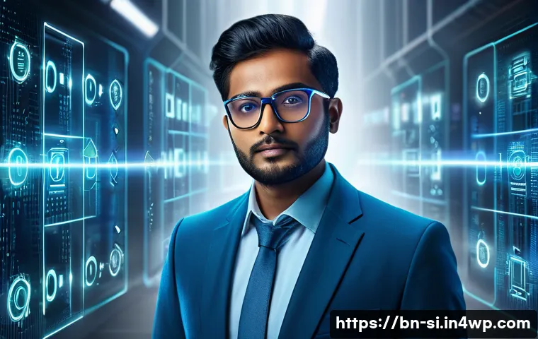 DID와 사이버 보안의 관계 - A futuristic digital illustration showing a Bengali man confidently managing his decentralized ident...