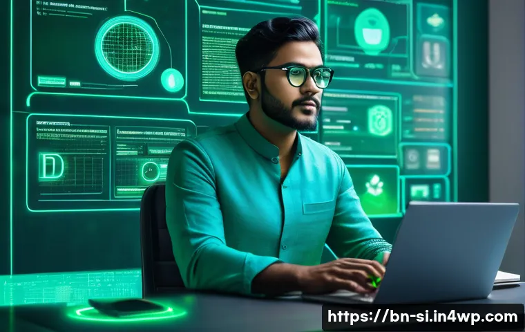 DID와 개인정보 보호 기술의 진화 - A modern digital illustration of a Bengali man securely managing his self-sovereign identity on a fu...