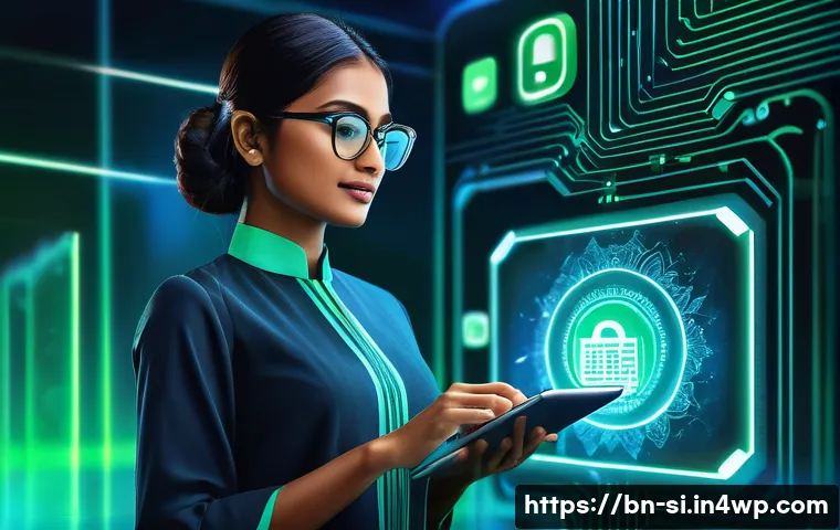 DID와 블록체인 기술의 융합 - A detailed digital illustration depicting a young Bengali professional woman using self-sovereign id...