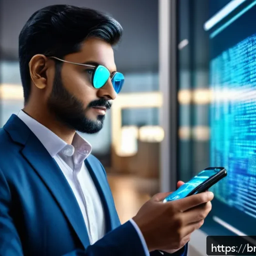 DID의 글로벌 적용 사례 - A detailed futuristic digital identity verification scene featuring a Bengali man using a smartphone...